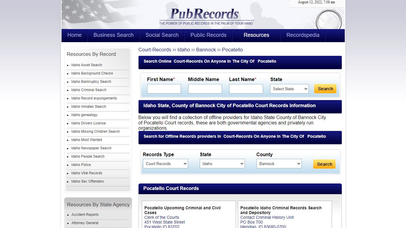 Pocatello, Bannock County, Idaho Court Records
